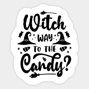 halloween witch way to the candy text art design Sticker